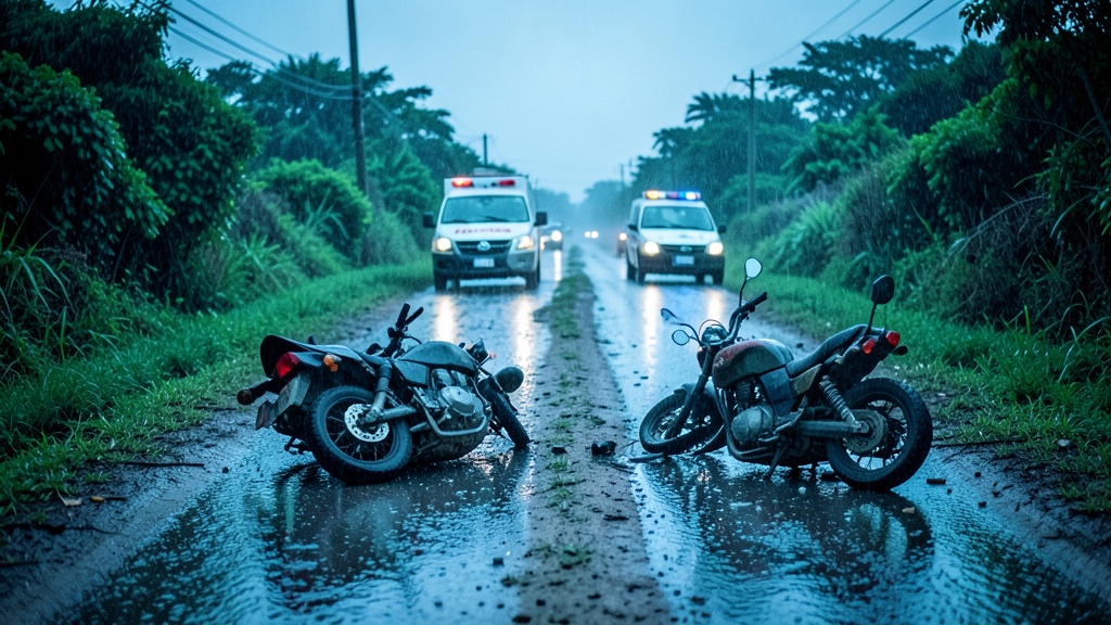 Dos muertos en Balzar por choque frontal de motos bajo lluvia torrencial