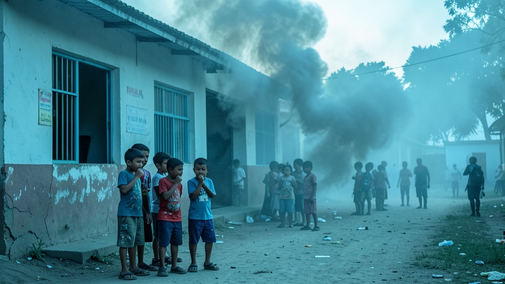 Niños de Balzar afectados por humo de cauchos en escuela Esperanza Caputi Olvera