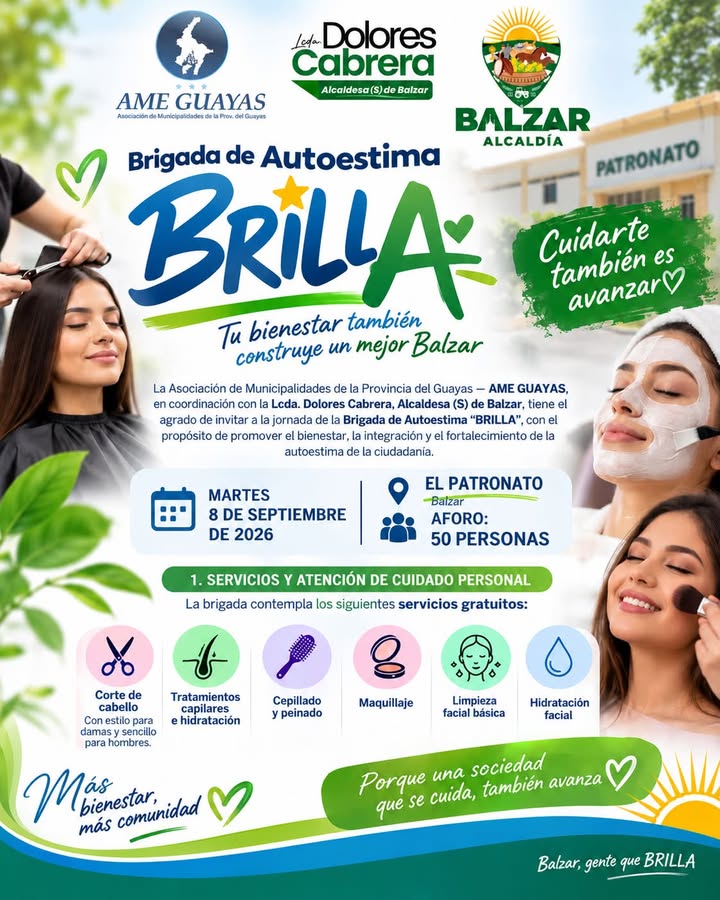 Alcaldía de Balzar ofrece brigada gratuita de autoestima y cuidado personal el 8 de septiembre
