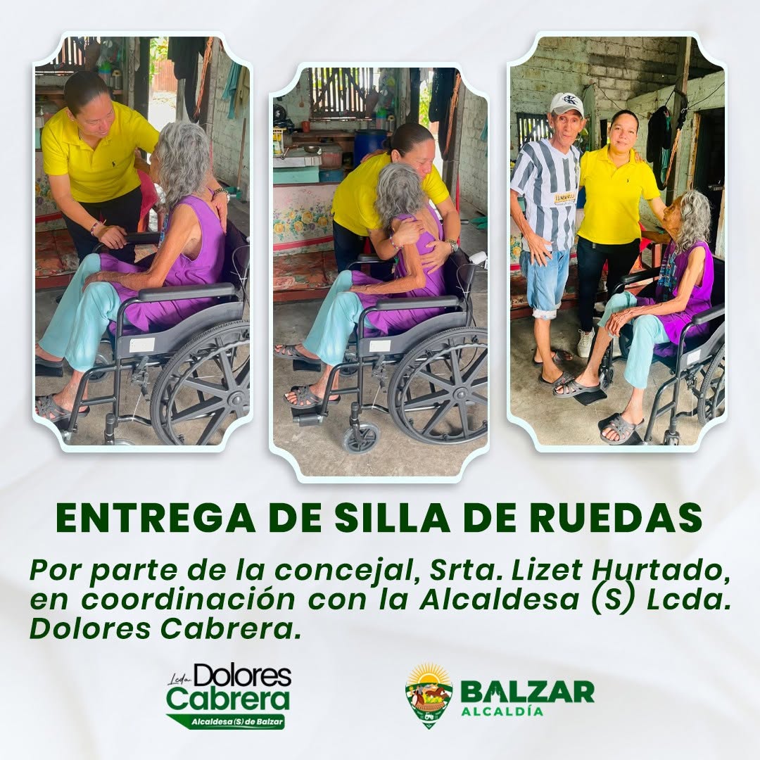 Alcaldía de Balzar entrega silla de ruedas a adulto mayor bajo gestión de Dolores Cabrera