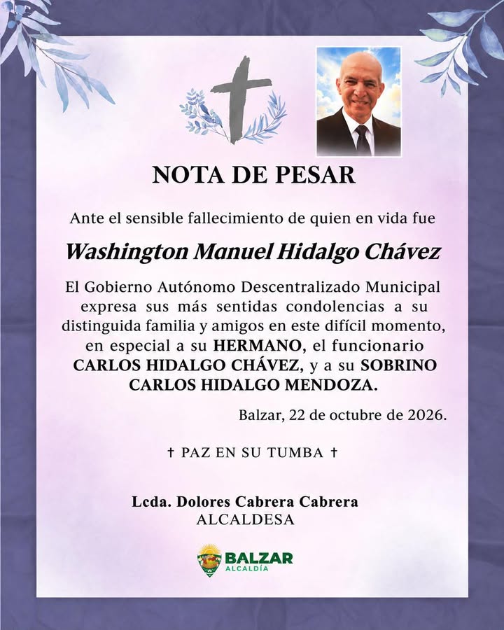Municipio de Balzar rinde homenaje al Sr. Washington Hidalgo