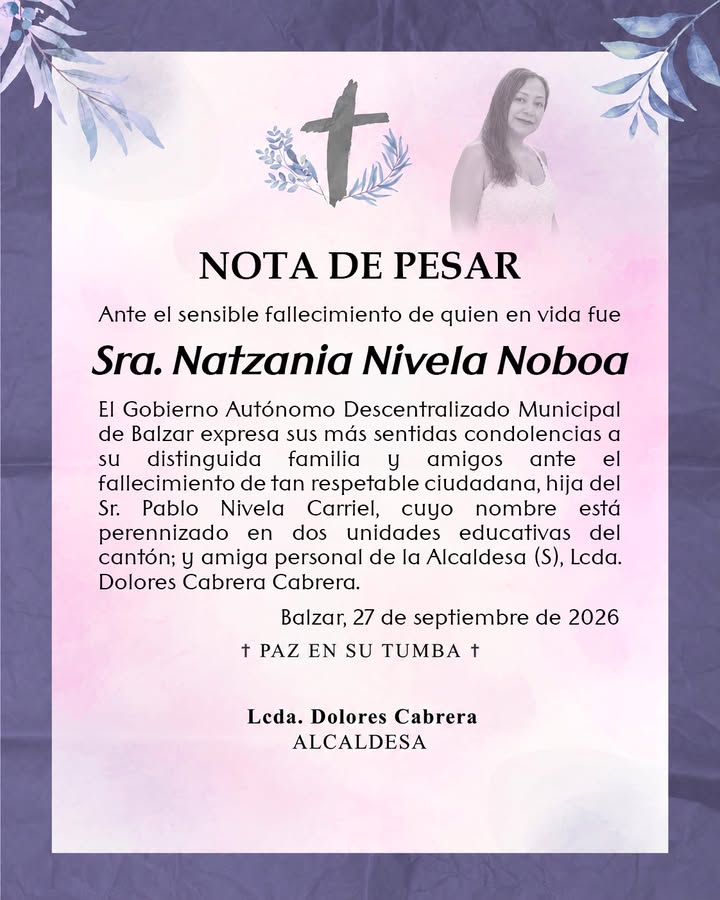 Balzar rinde homenaje a Natzania Noboa, amiga de la alcaldesa y madre de un nombre histórico